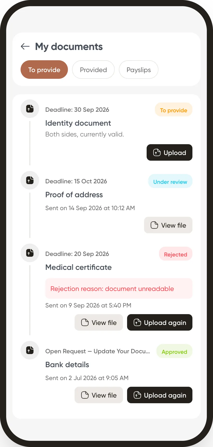 Weplanify: I upload my documents and find my payslips