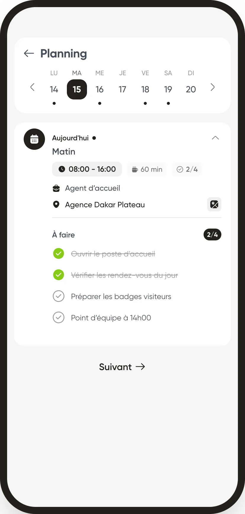 Weplanify : je vois ma semaine et je coche mes tâches